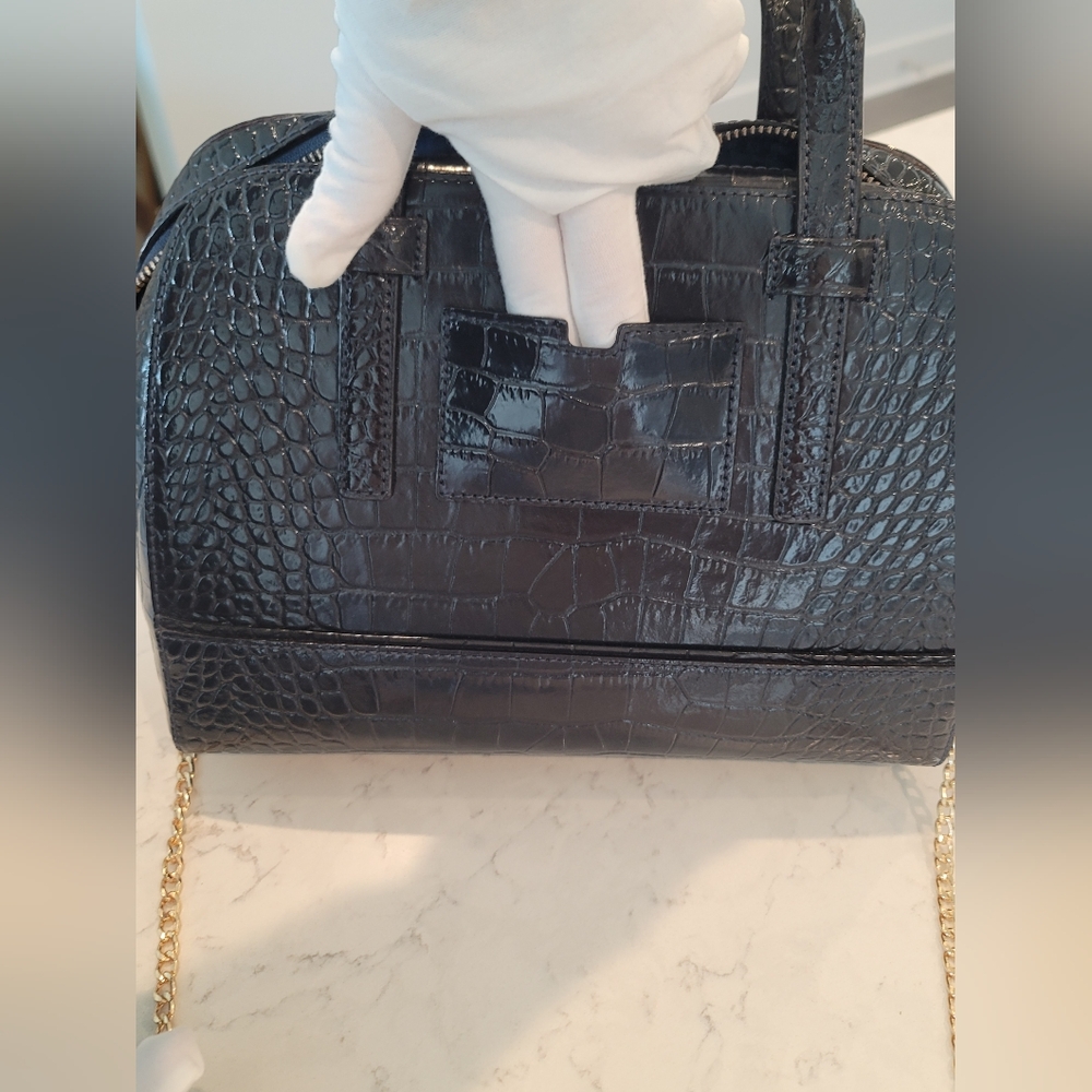 Kate Spade Felix Riverside Street Croc-Embossed Leather Handbag Navy Blue - Picture 8 of 16